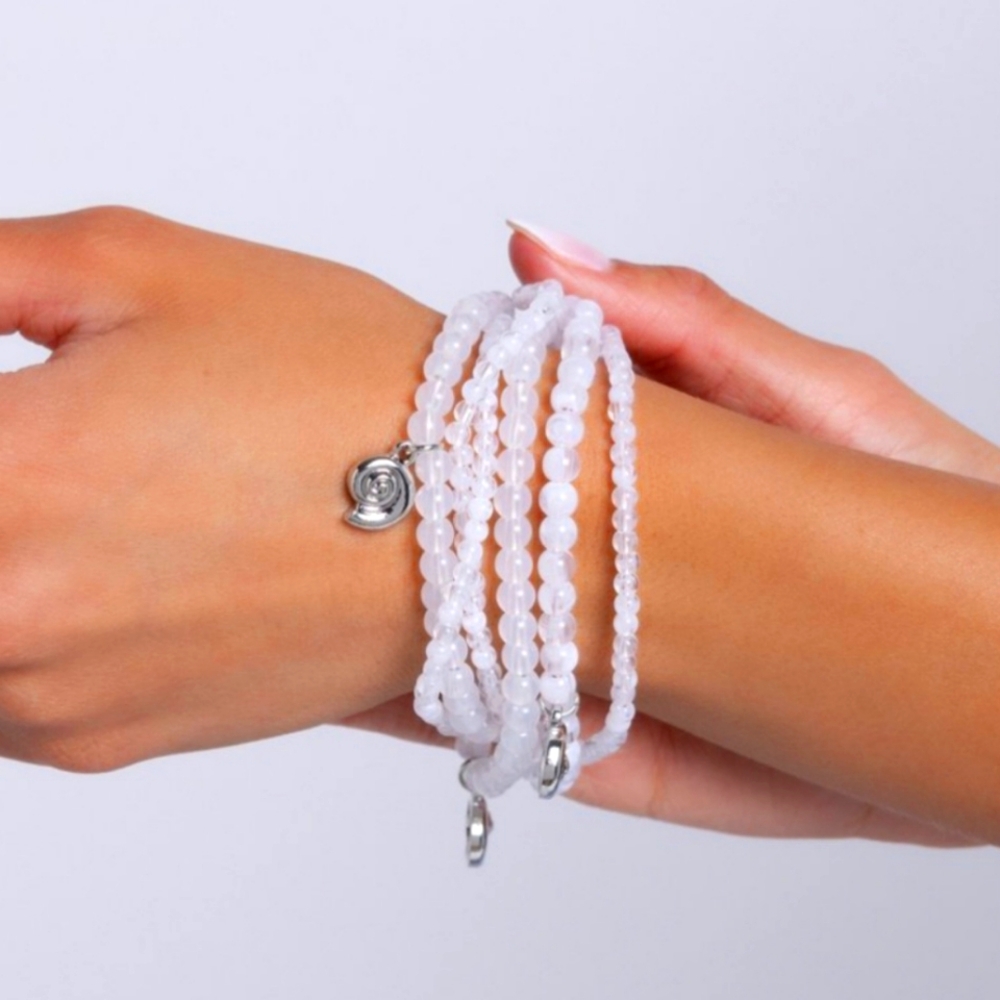 NIB Beaded White Bracelet with Silver Charms